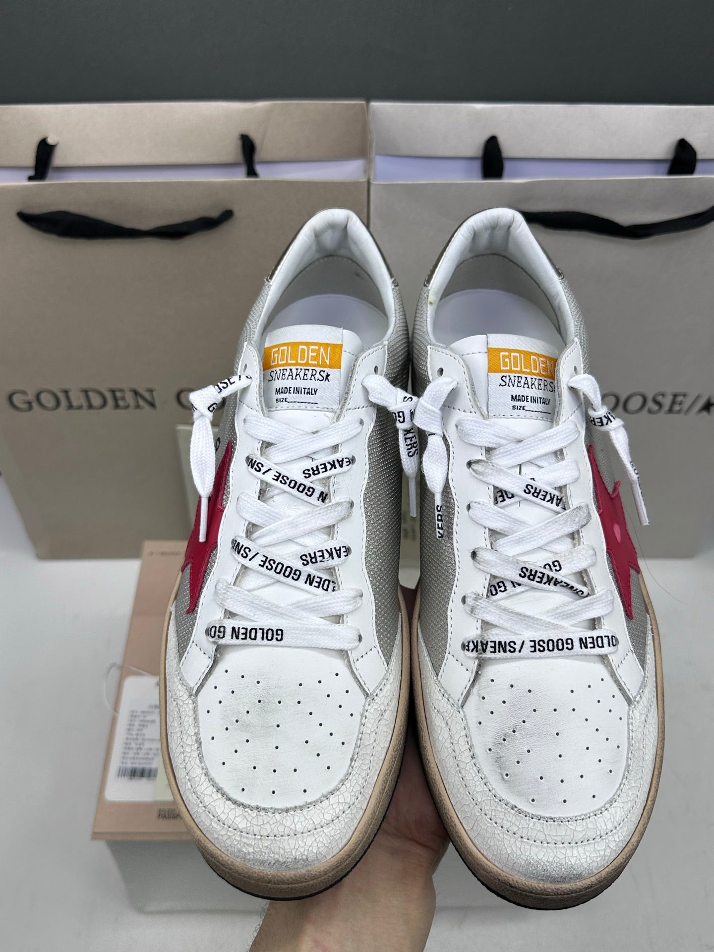 Golden Goose Ball-Star 'Mesh Signature Leather Red Star Gold Tab'