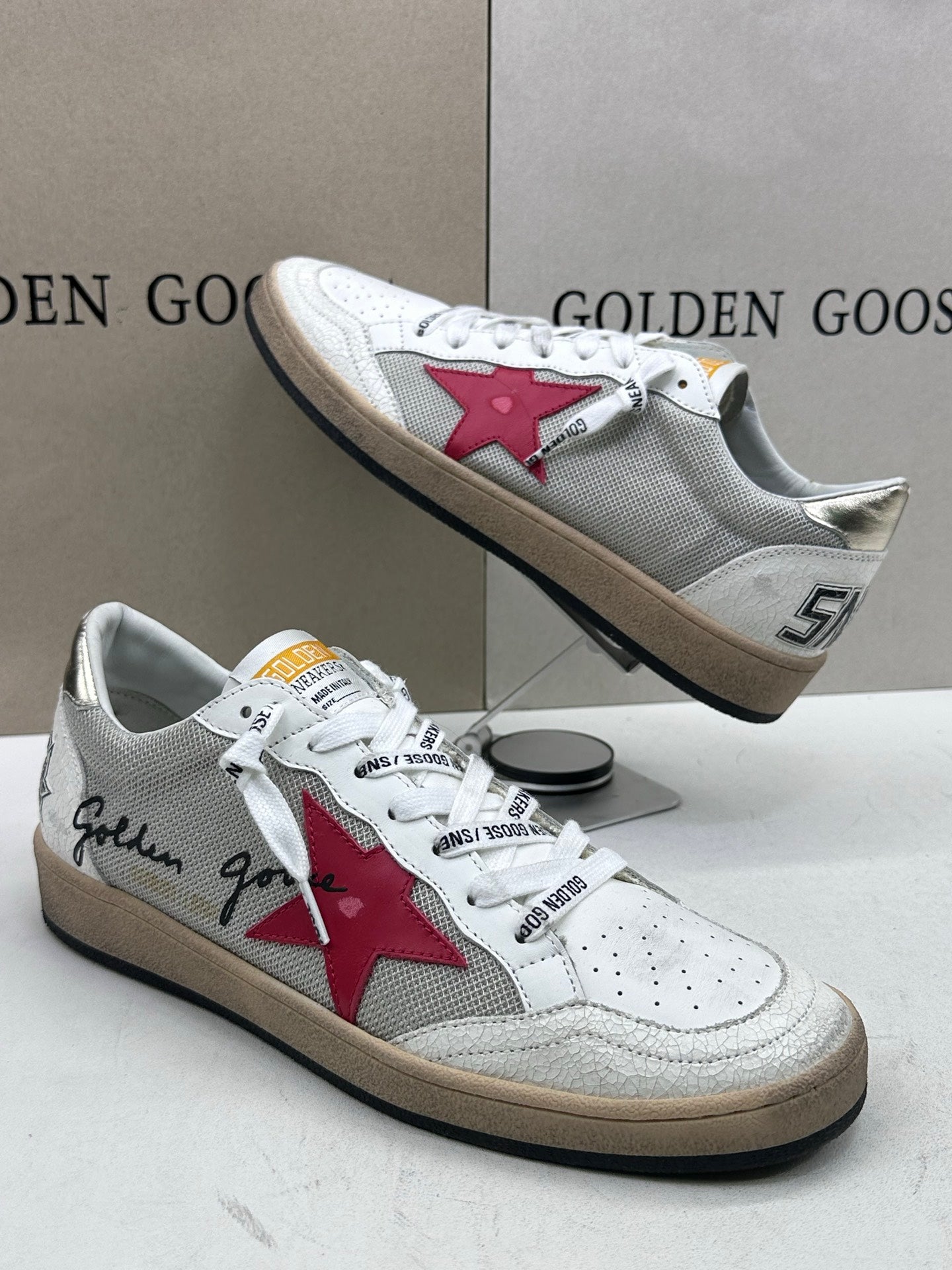 Golden Goose Ball-Star 'Mesh Signature Leather Red Star Gold Tab'