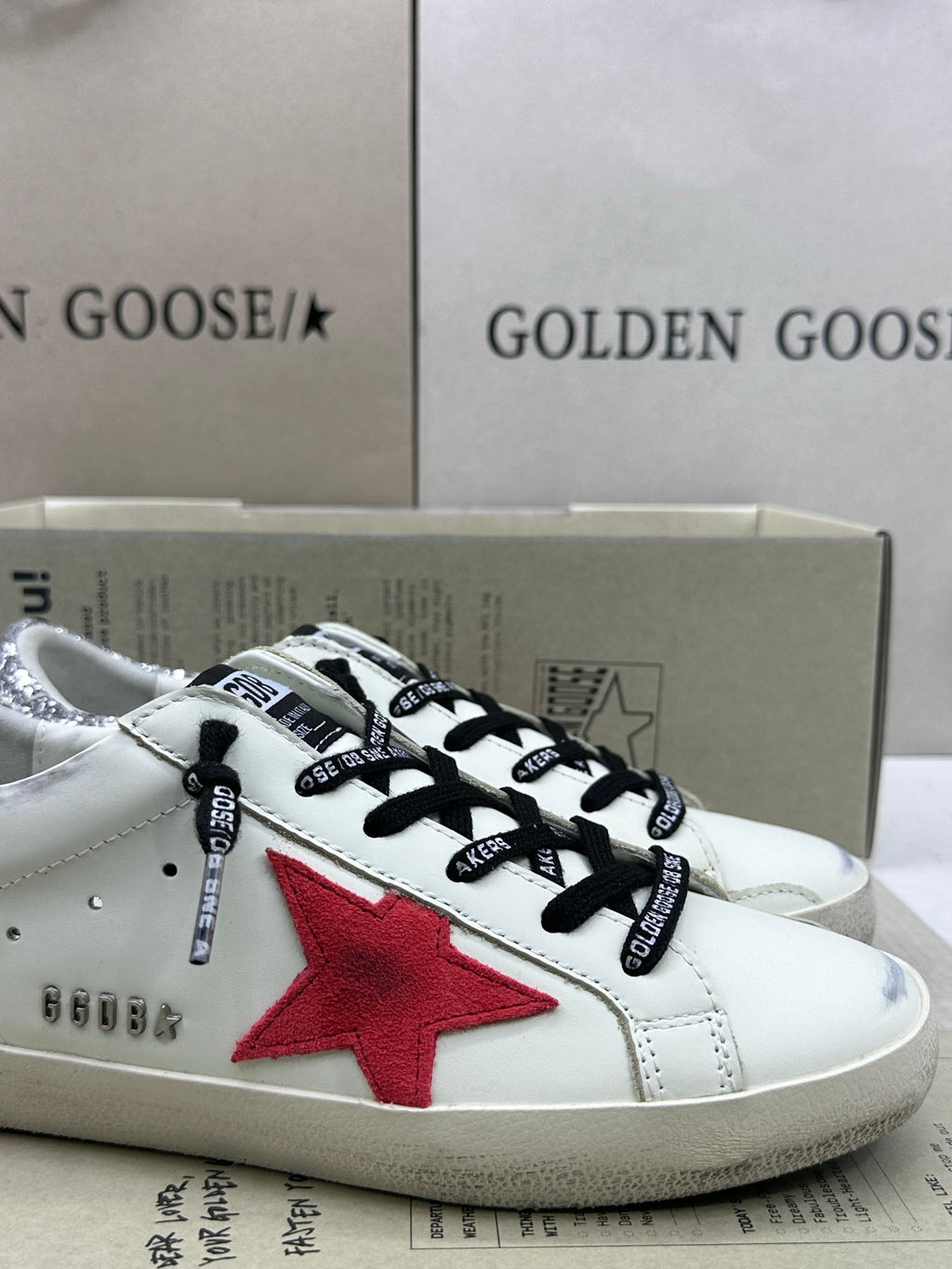 Golden Goose Super-Star 'Red Star/Silver Glitter & Leopard Print Heel Tab'