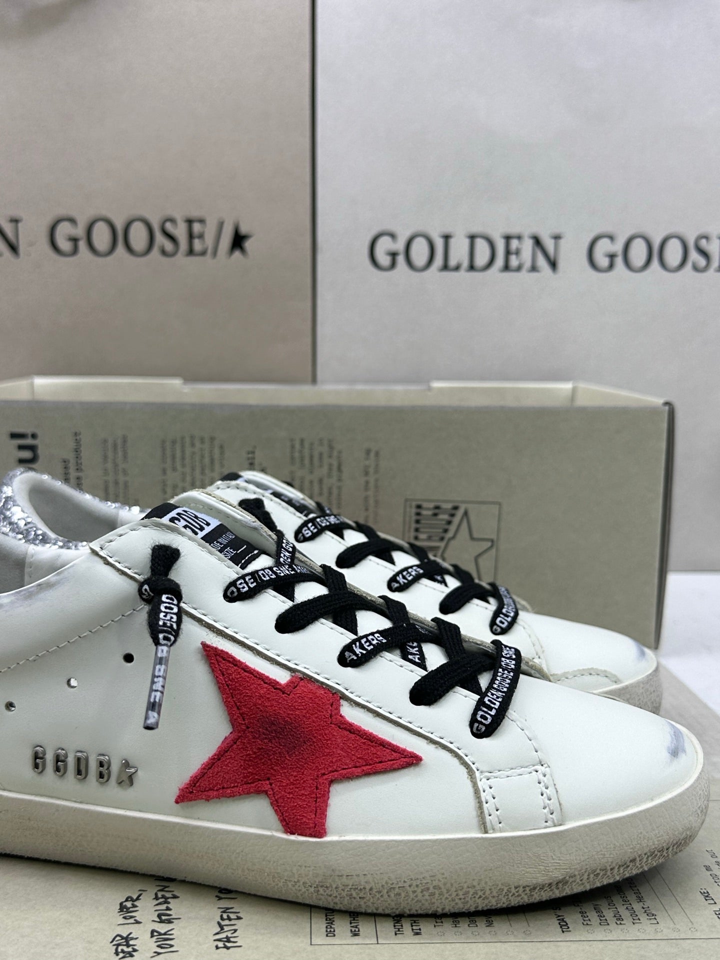 Golden Goose Super-Star 'Red Star/Silver Glitter & Leopard Print Heel Tab'