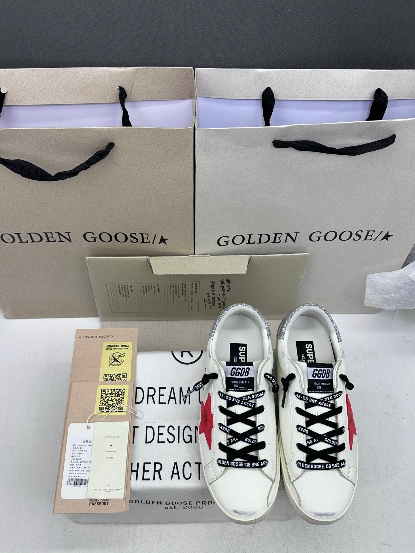 Golden Goose Super-Star 'Red Star/Silver Glitter & Leopard Print Heel Tab'