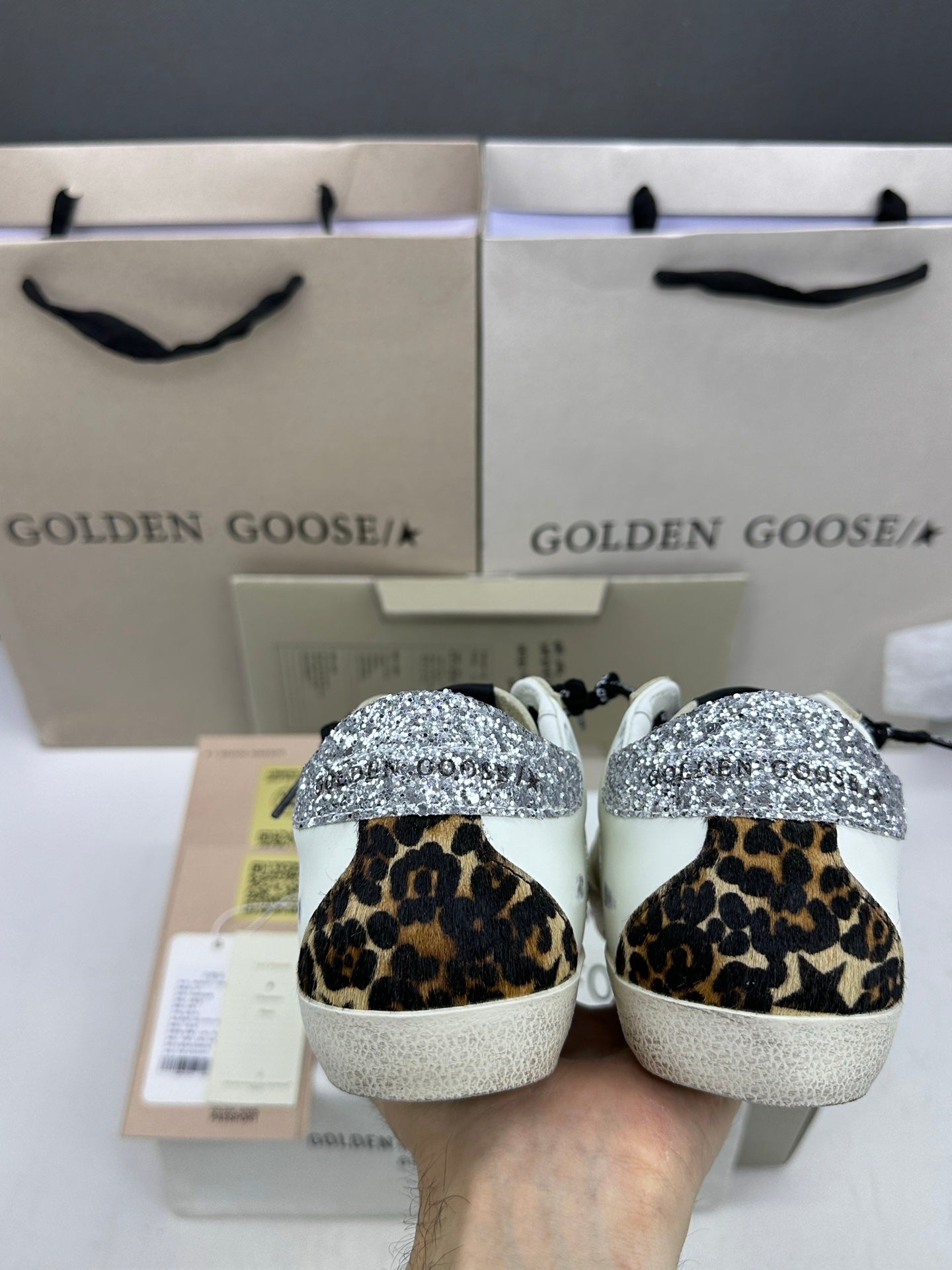 Golden Goose Super-Star 'Red Star/Silver Glitter & Leopard Print Heel Tab'