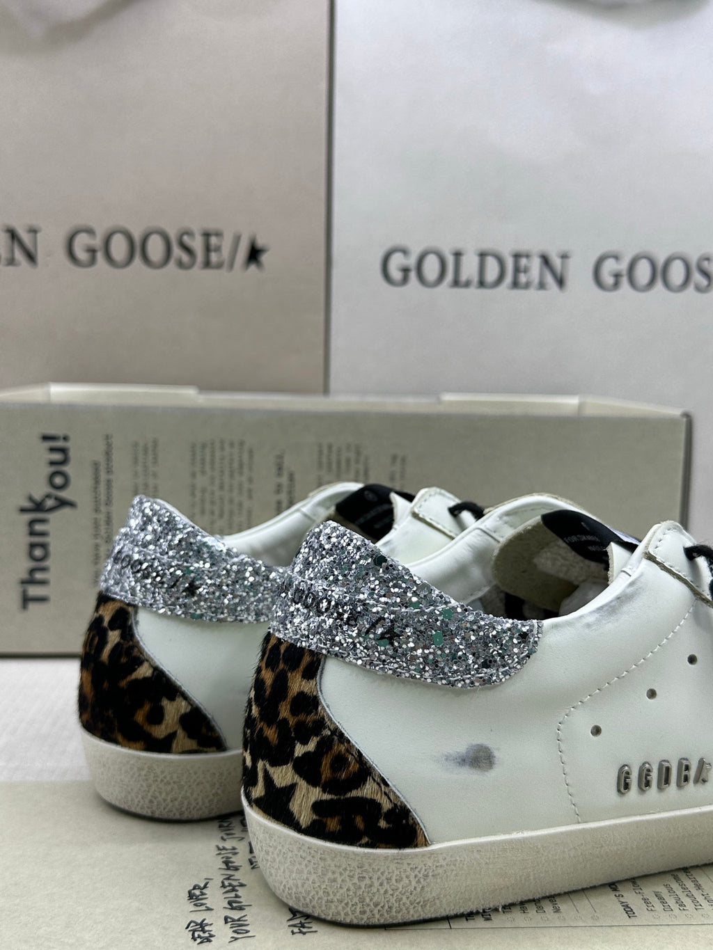 Golden Goose Super-Star 'Red Star/Silver Glitter & Leopard Print Heel Tab'