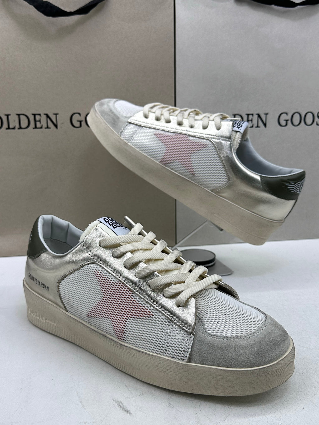 Golden Goose Stardan 'Mesh with Orange Star/Olive Green Leather Heel Tab'