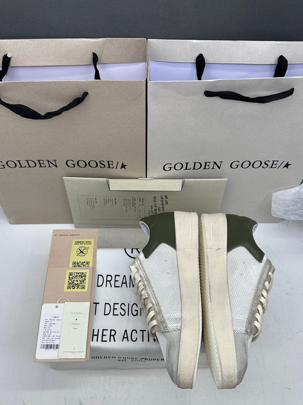 Golden Goose Stardan 'Mesh with Orange Star/Olive Green Leather Heel Tab'