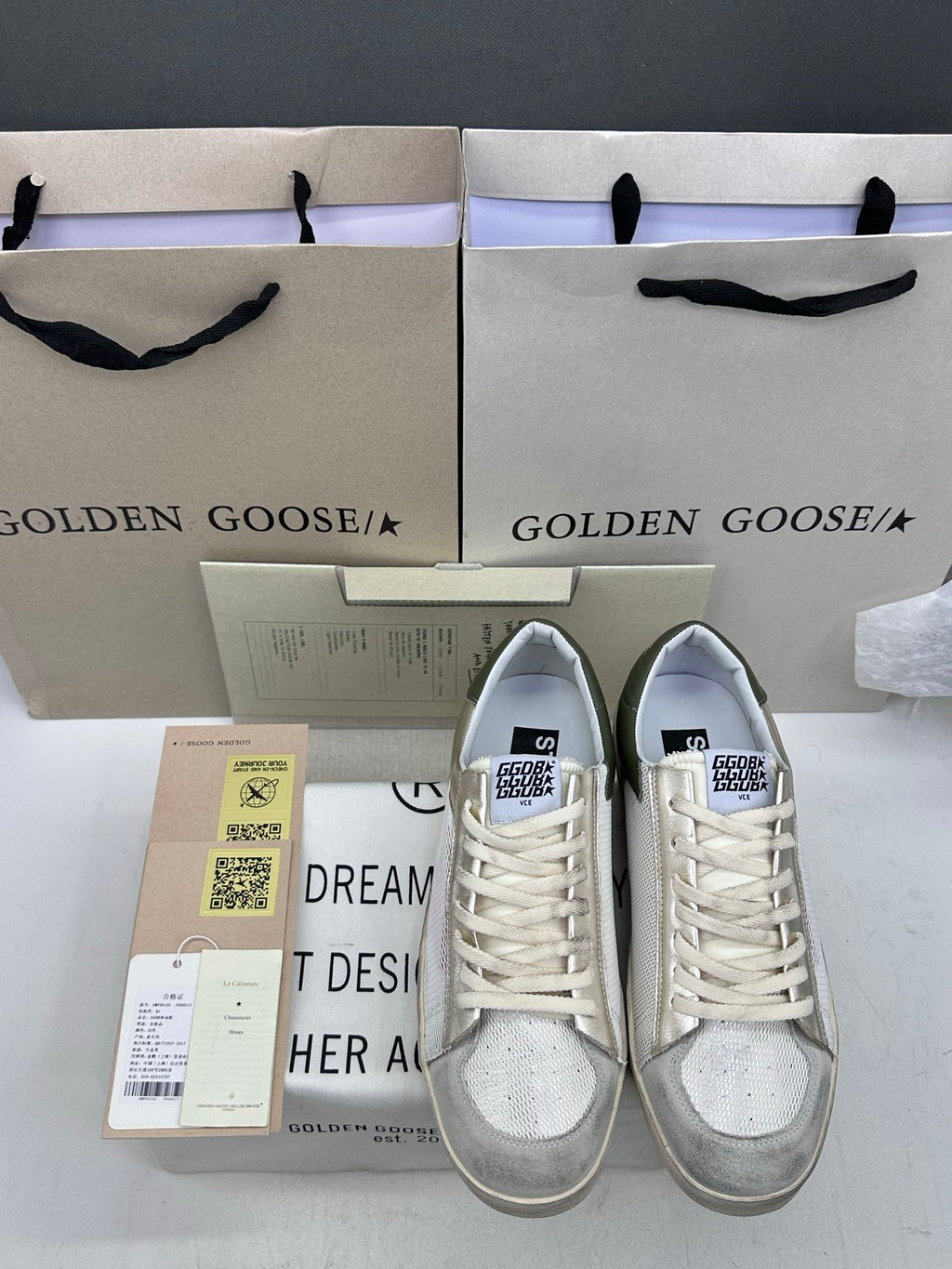 Golden Goose Stardan 'Mesh with Orange Star/Olive Green Leather Heel Tab'