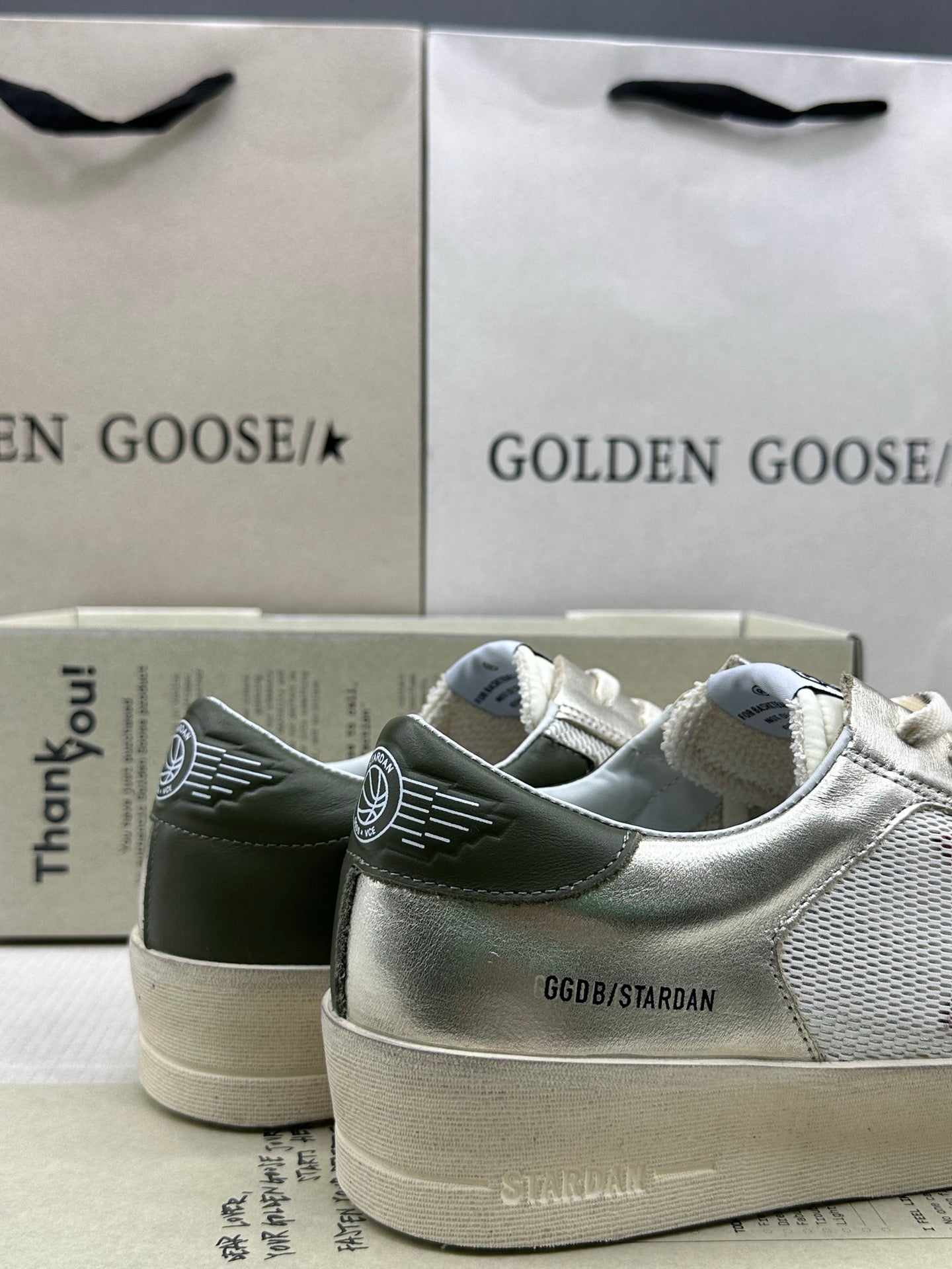 Golden Goose Stardan 'Mesh with Orange Star/Olive Green Leather Heel Tab'