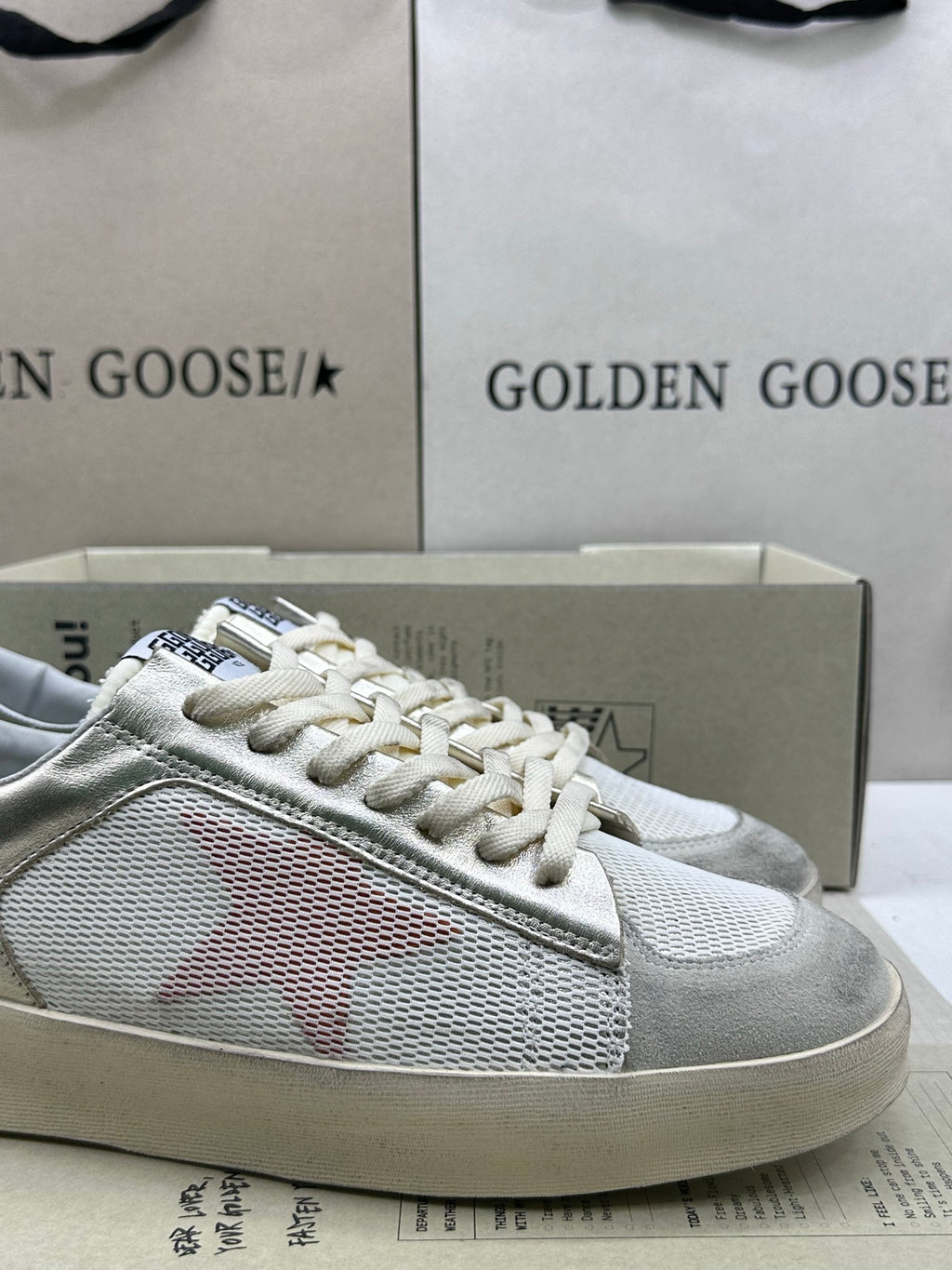 Golden Goose Stardan 'Mesh with Orange Star/Olive Green Leather Heel Tab'