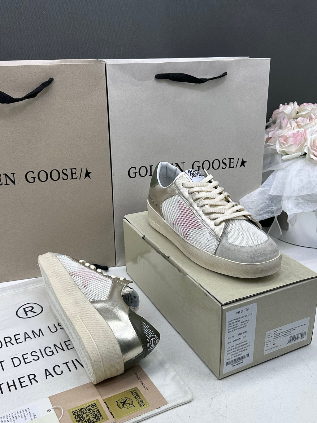 Golden Goose Stardan 'Mesh with Orange Star/Olive Green Leather Heel Tab'