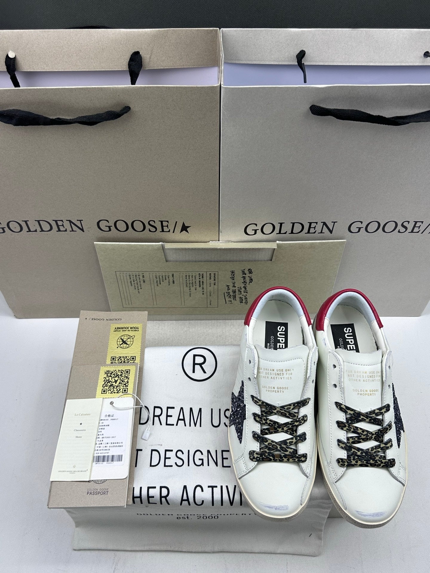 Golden Goose Super-Star 'Black Glitter Star/Red Leather Heel Tab'