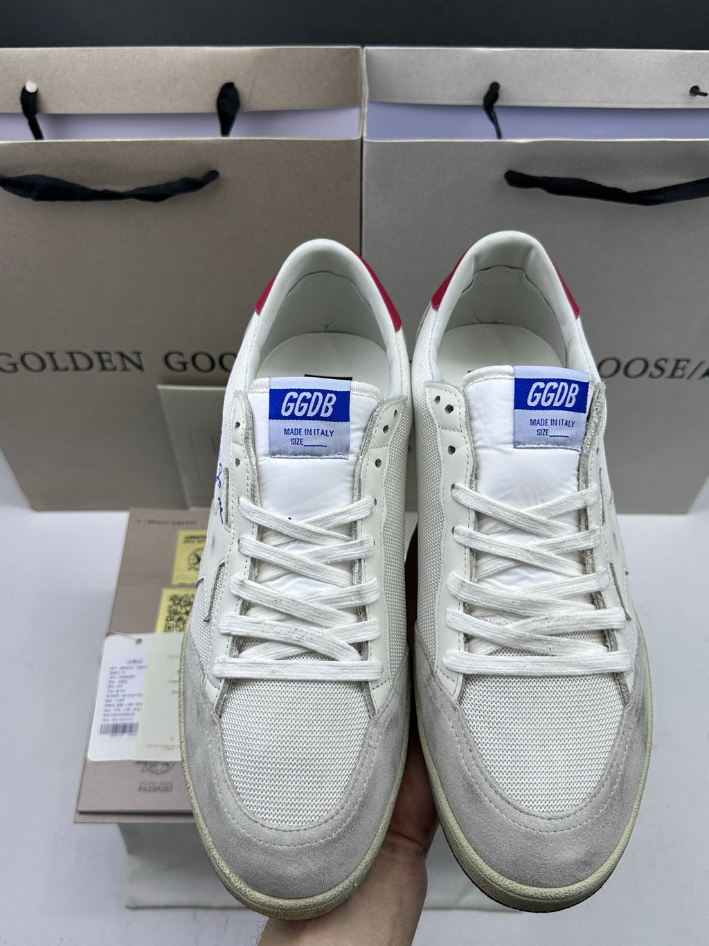 Golden Goose Ball-Star 'White Mesh White Leather Star/Red Heel Tab'