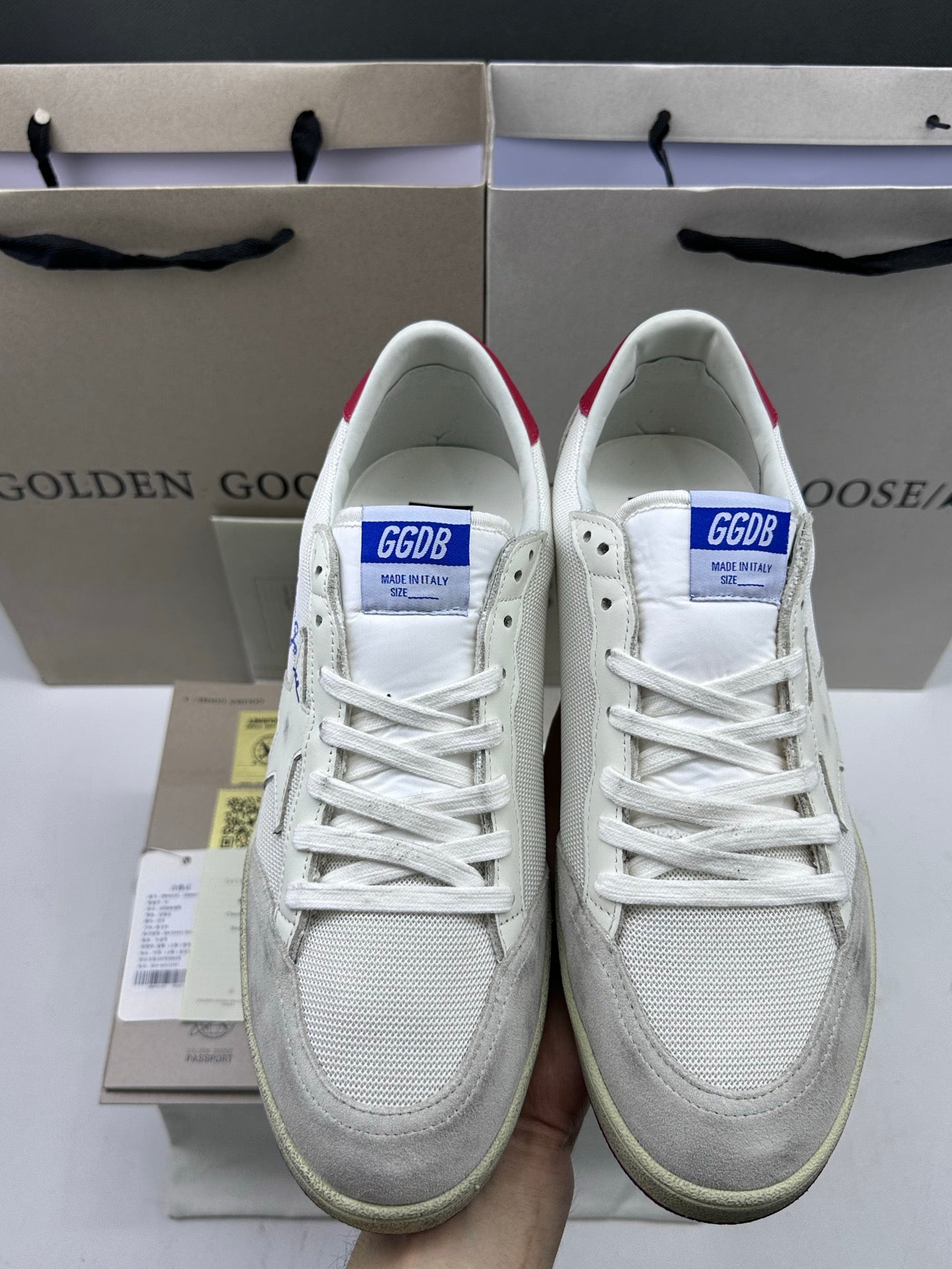Golden Goose Ball-Star 'White Mesh White Leather Star/Red Heel Tab'
