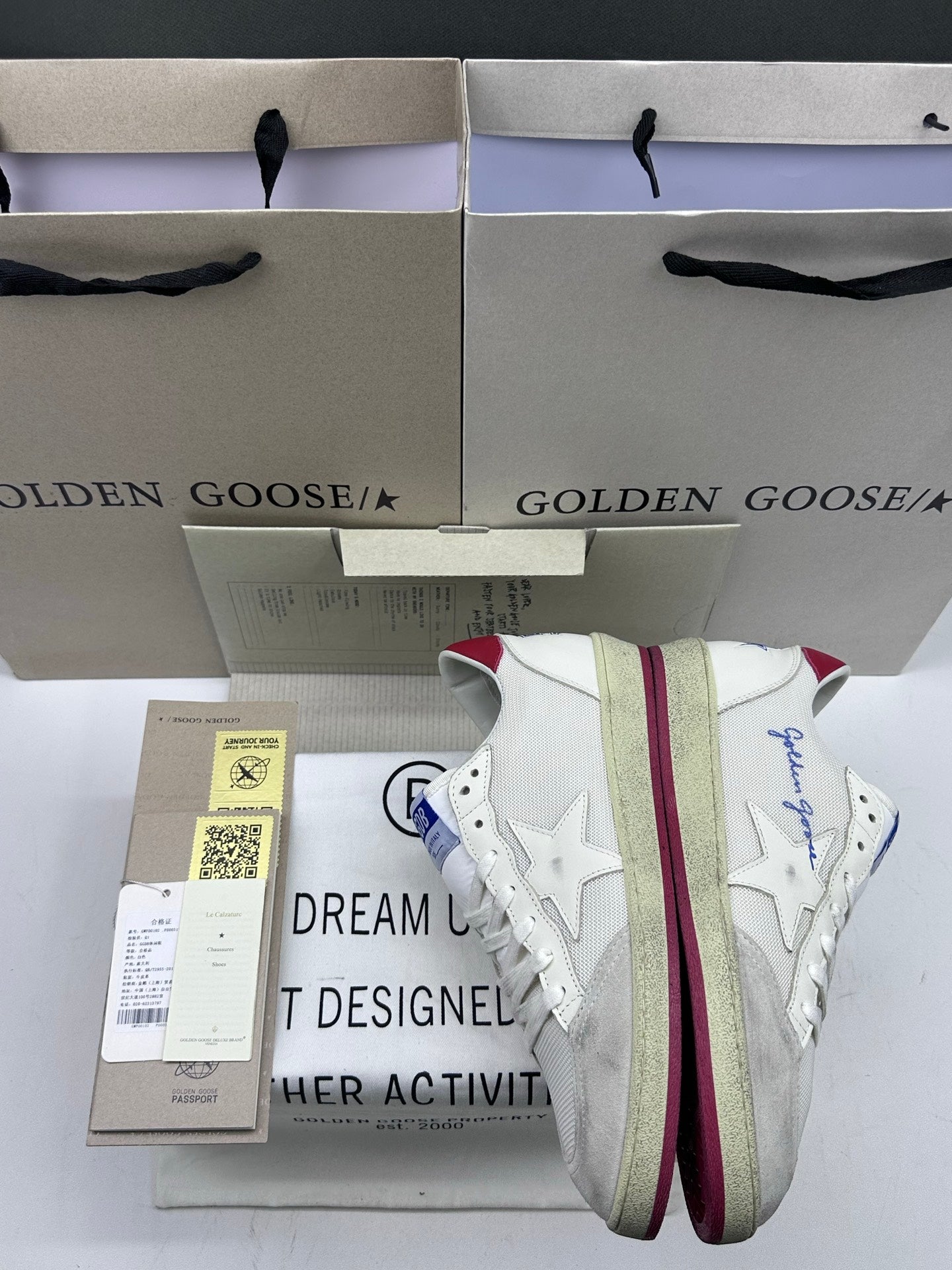 Golden Goose Ball-Star 'White Mesh White Leather Star/Red Heel Tab'