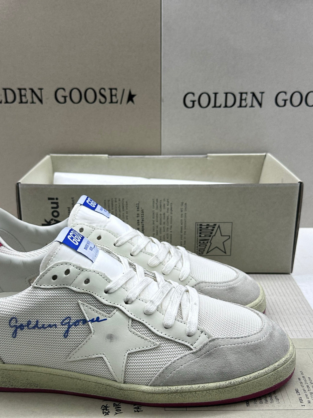 Golden Goose Ball-Star 'White Mesh White Leather Star/Red Heel Tab'