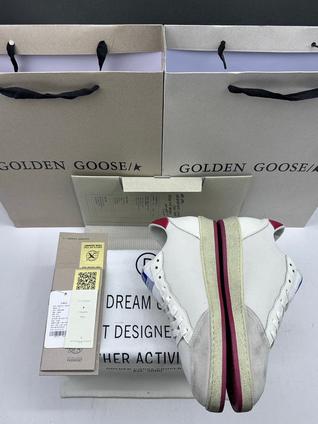 Golden Goose Ball-Star 'White Mesh White Leather Star/Red Heel Tab'