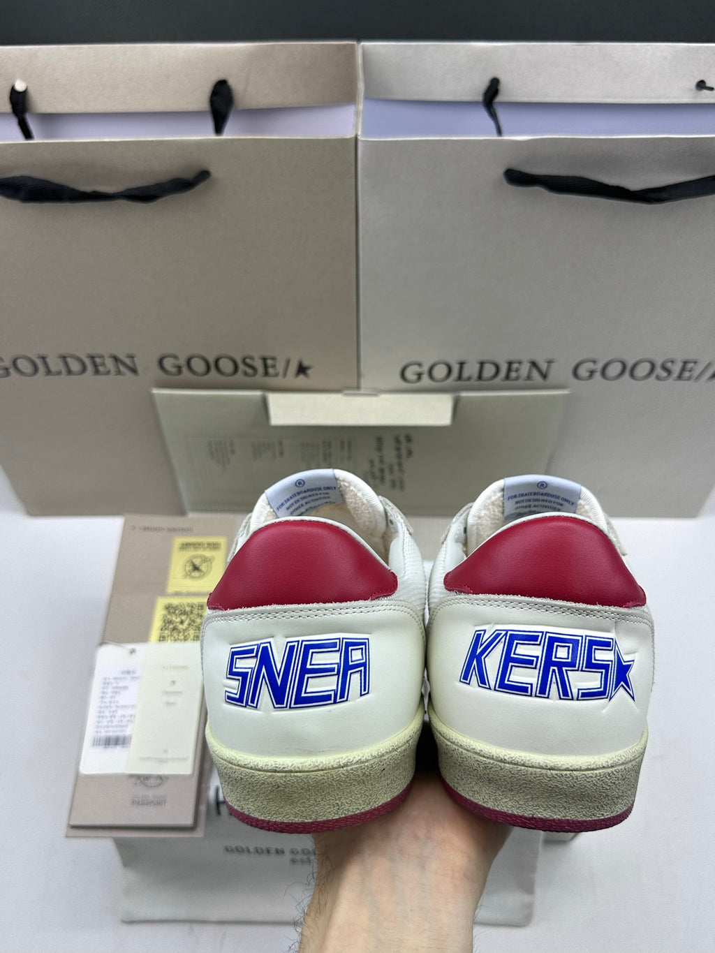 Golden Goose Ball-Star 'White Mesh White Leather Star/Red Heel Tab'