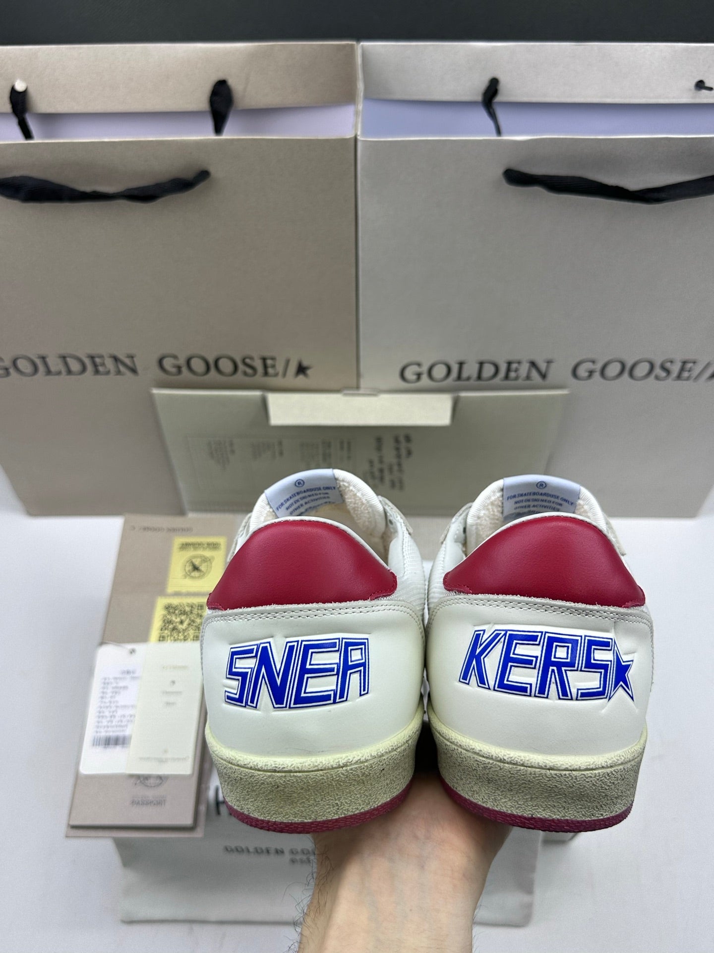 Golden Goose Ball-Star 'White Mesh White Leather Star/Red Heel Tab'