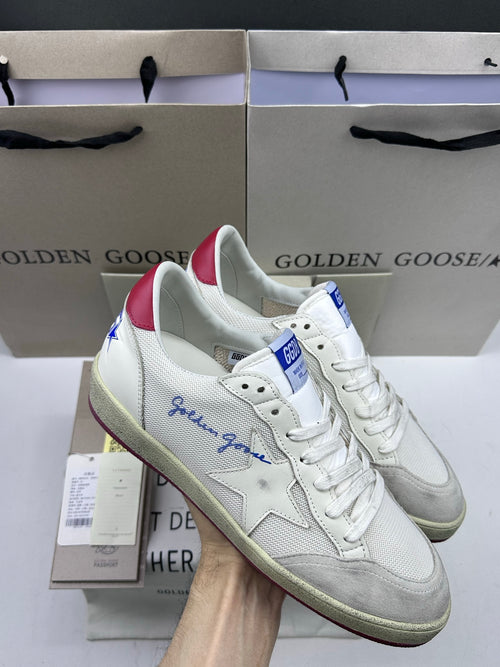 Golden Goose Ball-Star 'White Mesh White Leather Star/Red Heel Tab'