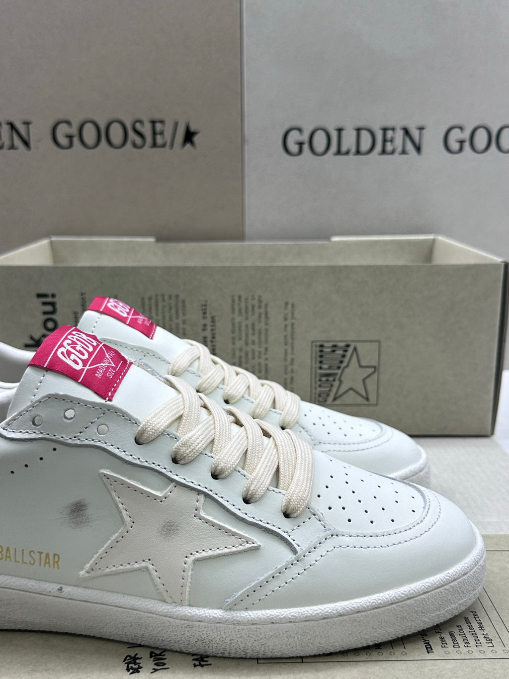 Golden Goose Ball-Star 'White Leather Star/Silver Glitter Heel Tab'