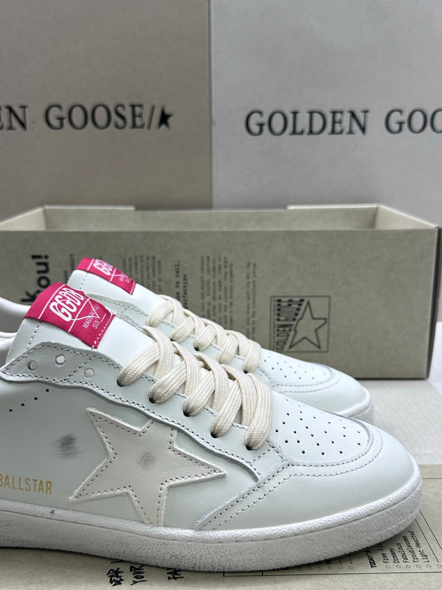 Golden Goose Ball-Star 'White Leather Star/Silver Glitter Heel Tab'