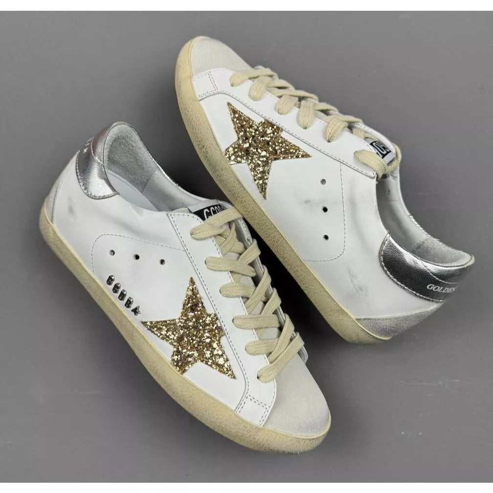 Golden Goose Super-Star 'Gold Glitter Star/Silver Heel Tab'