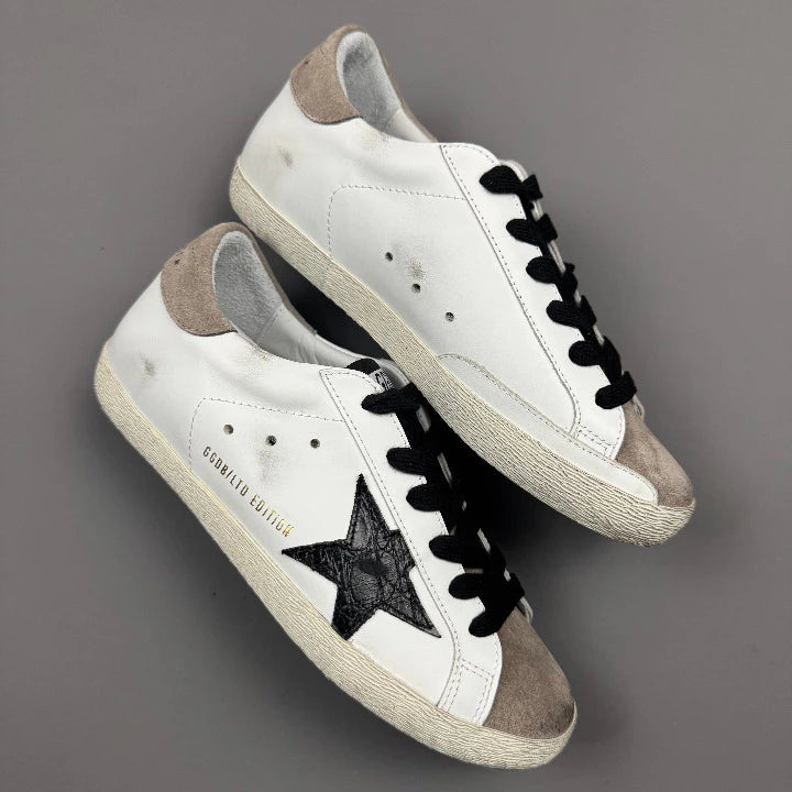 Golden Goose Super-Star 'LTD Black Leather Star/Brown Suede Toebox & Tab'