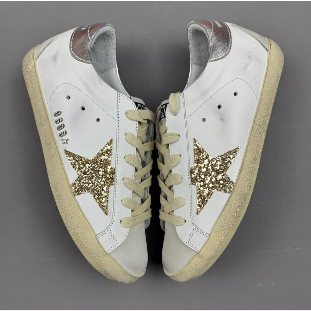 Golden Goose Super-Star 'Gold Glitter Star/Silver Heel Tab'