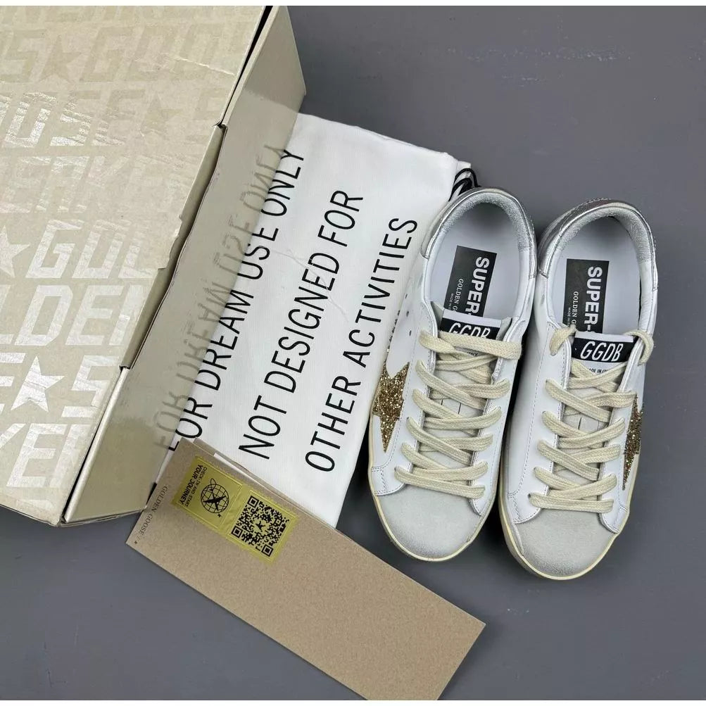 Golden Goose Super-Star 'Gold Glitter Star/Silver Heel Tab'