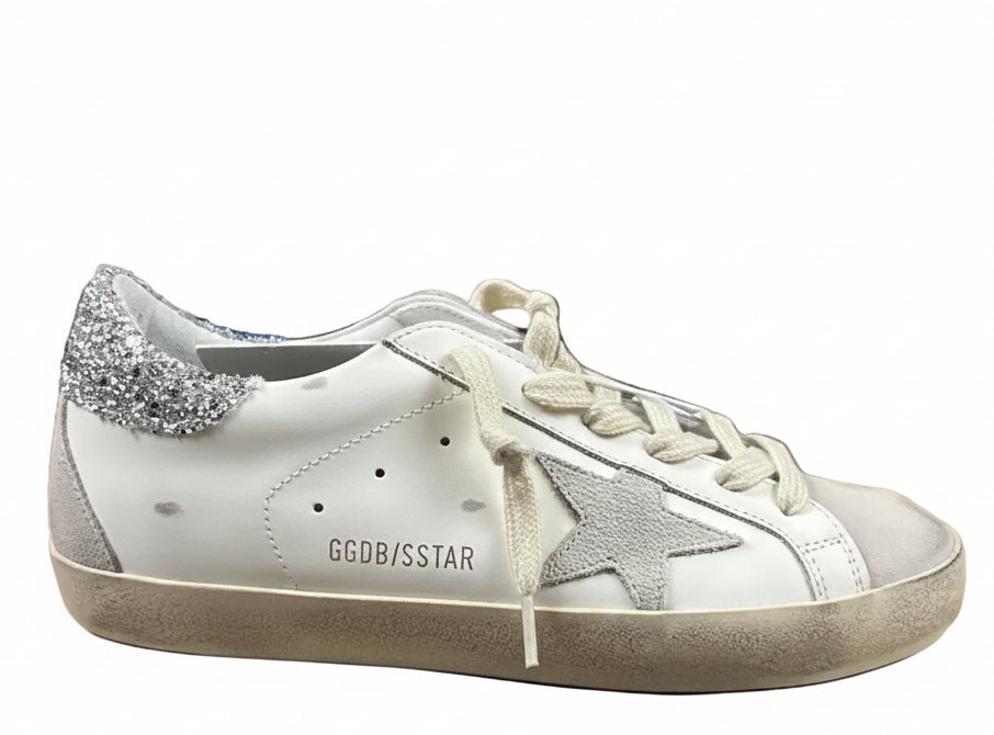 Golden Goose Super-Star 'Suede Star/Silver Glitter Heel Tab'