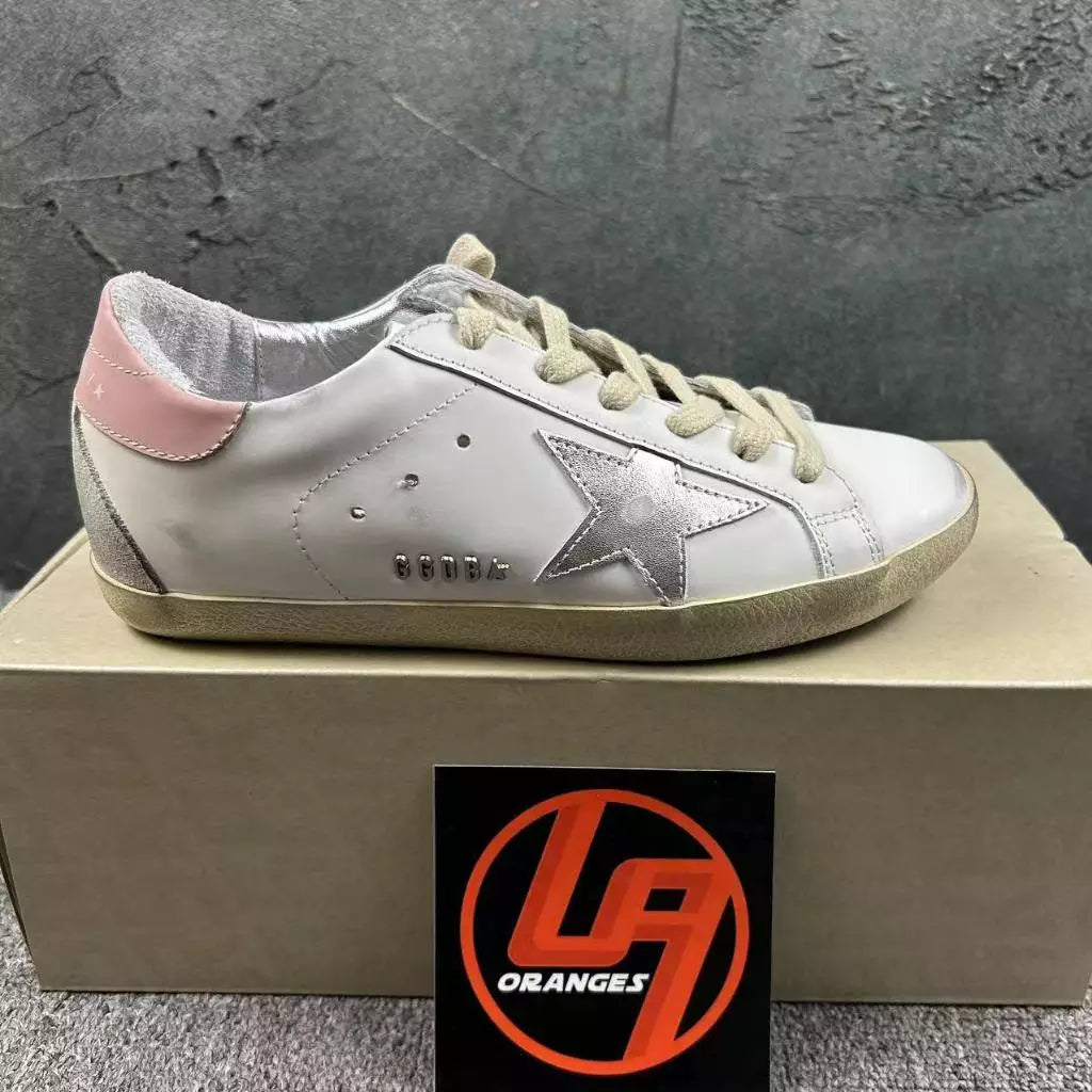 Golden Goose Super-Star 'Silver Leather Star/Pink Leather Heel Tab'