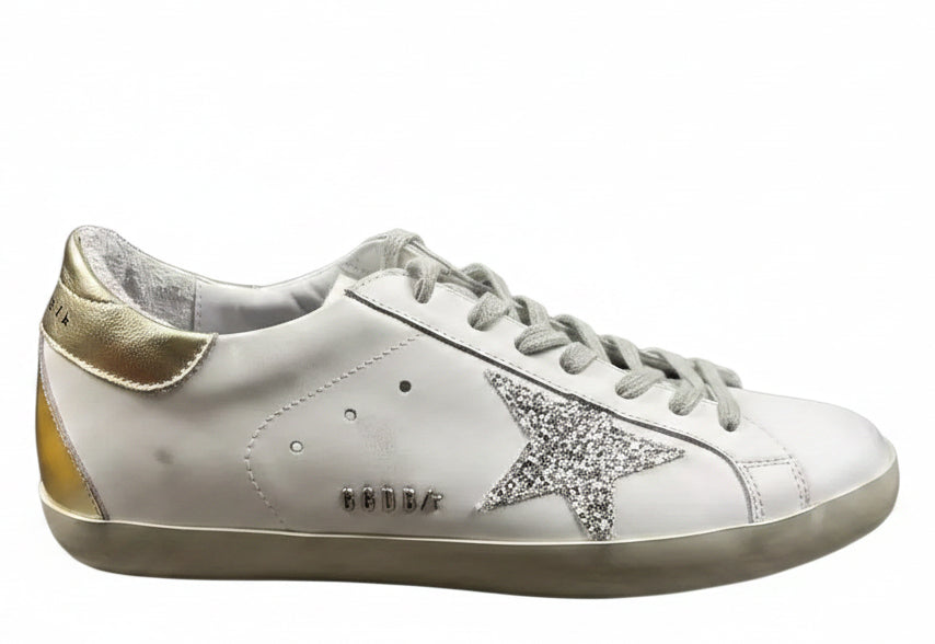 Golden Goose Super-Star 'Silver Glitter Star/Gold Tab'