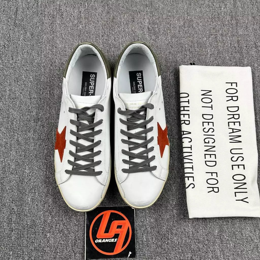 Golden Goose Super-Star 'Red Suede Star/Olive Leather Heel Tab'