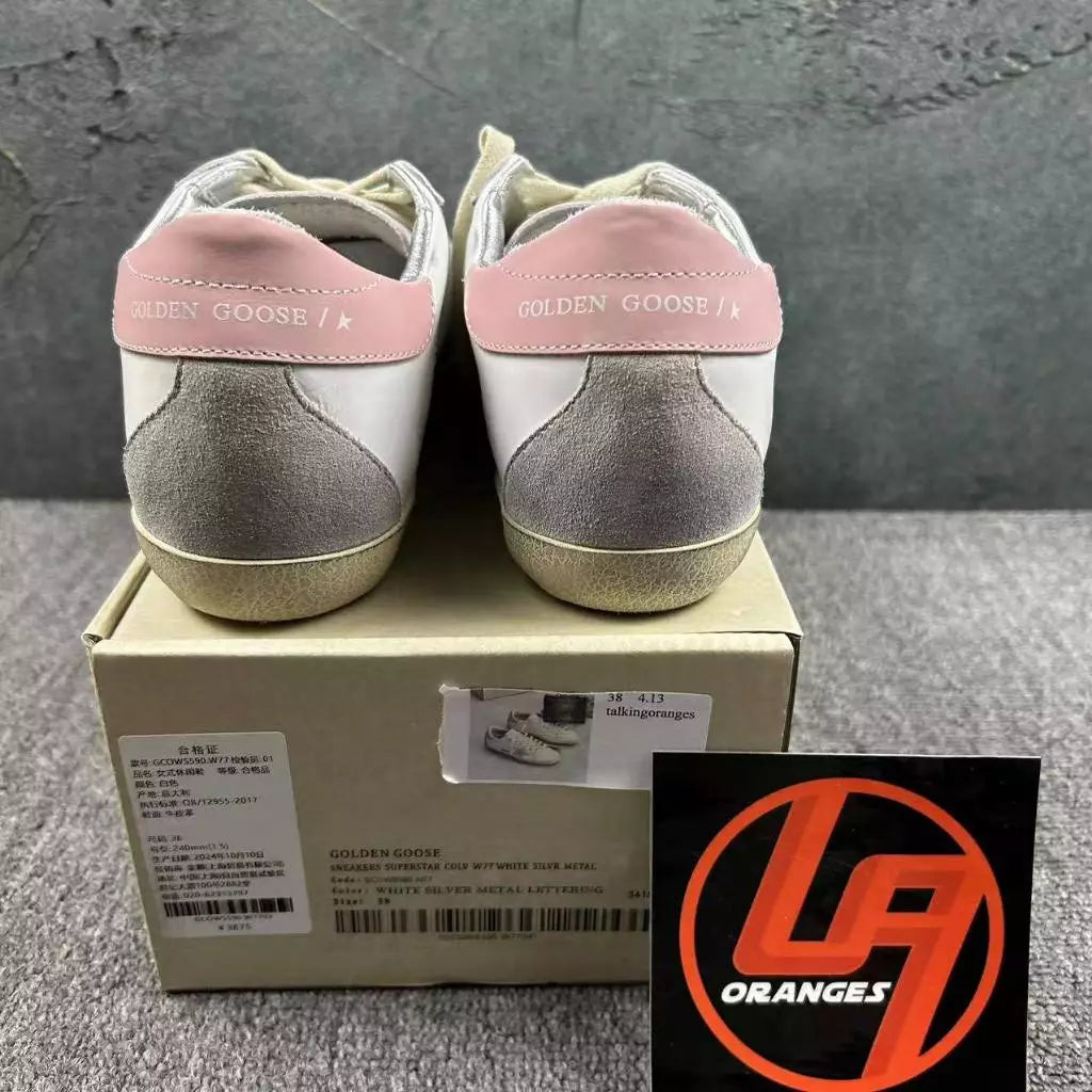 Golden Goose Super-Star 'Silver Leather Star/Pink Leather Heel Tab'