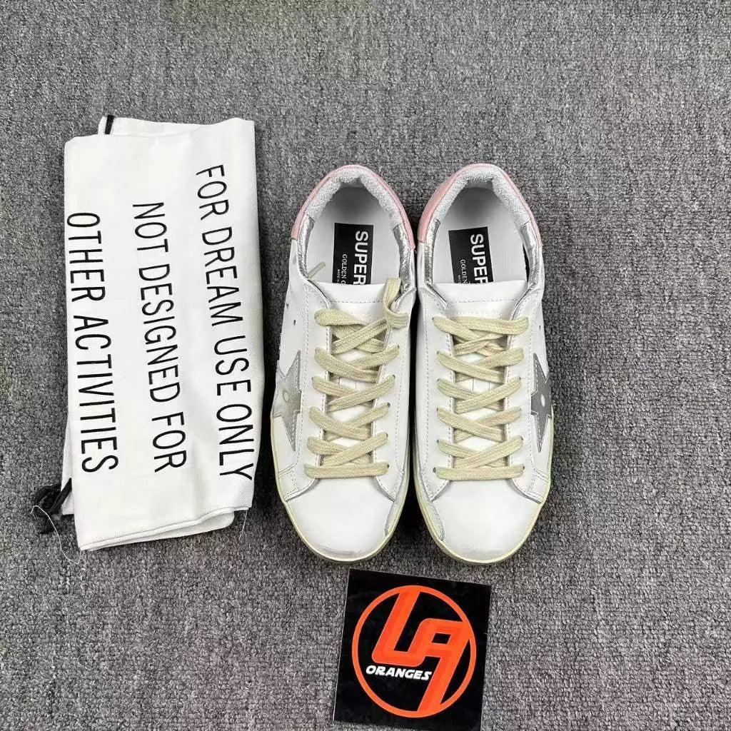 Golden Goose Super-Star 'Silver Leather Star/Pink Leather Heel Tab'