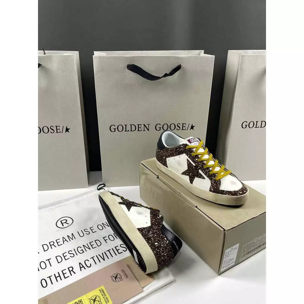 Golden Goose Super-Star 'Glitter Brown Star/Leather Black Tab'