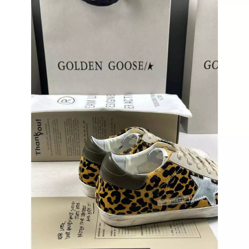 Golden Goose Super-Star 'Leopard Print Uppers Silver Star/Olive Tab'