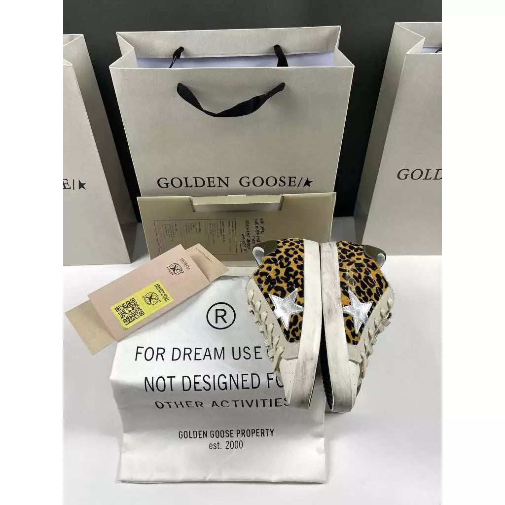 Golden Goose Super-Star 'Leopard Print Uppers Silver Star/Olive Tab'