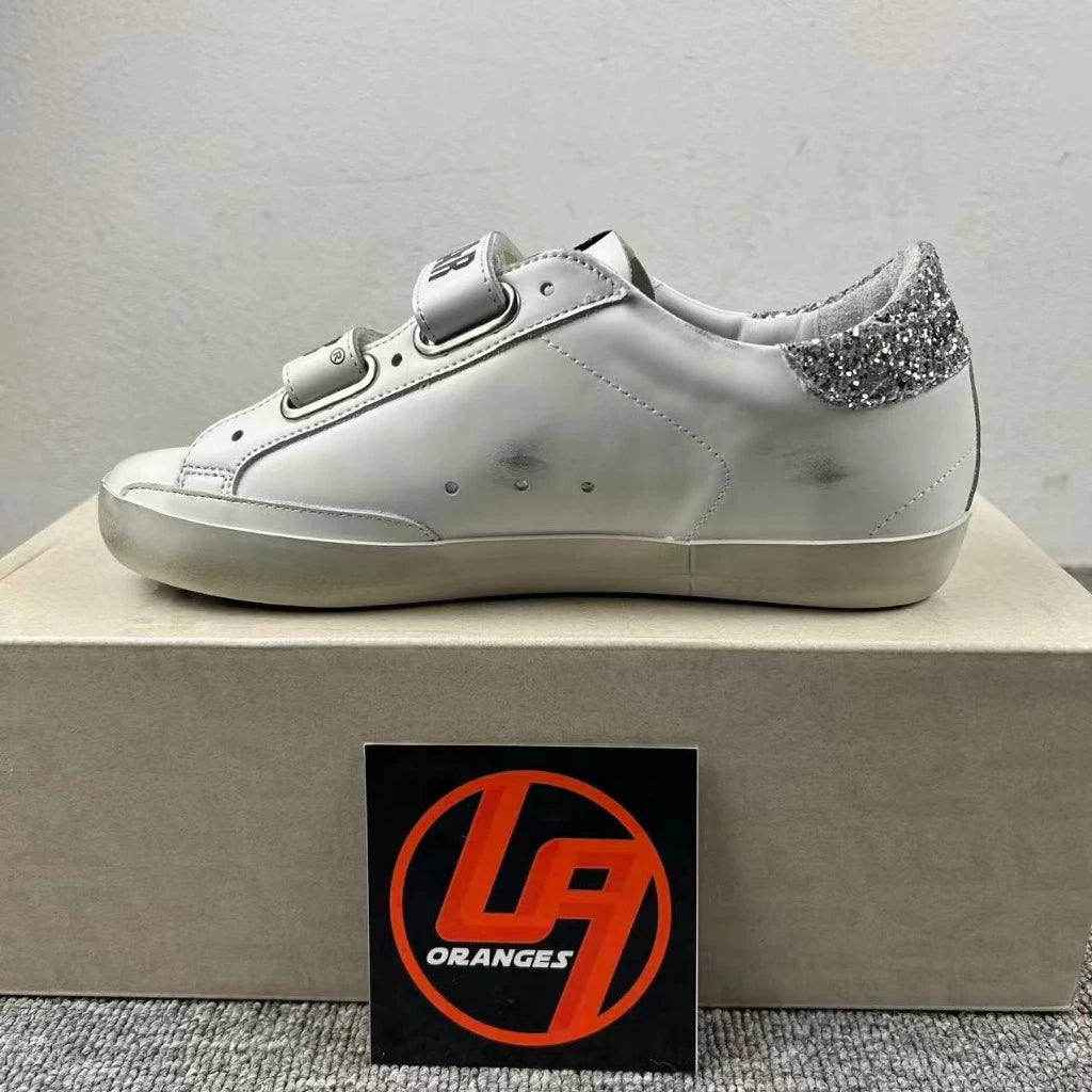 Golden Goose Old-School 2 'Velcro Strap Glitter Silver Star & Tab'