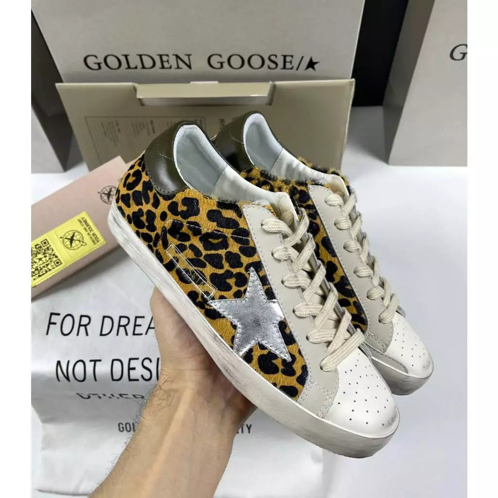 Golden Goose Super-Star 'Leopard Print Uppers Silver Star/Olive Tab'