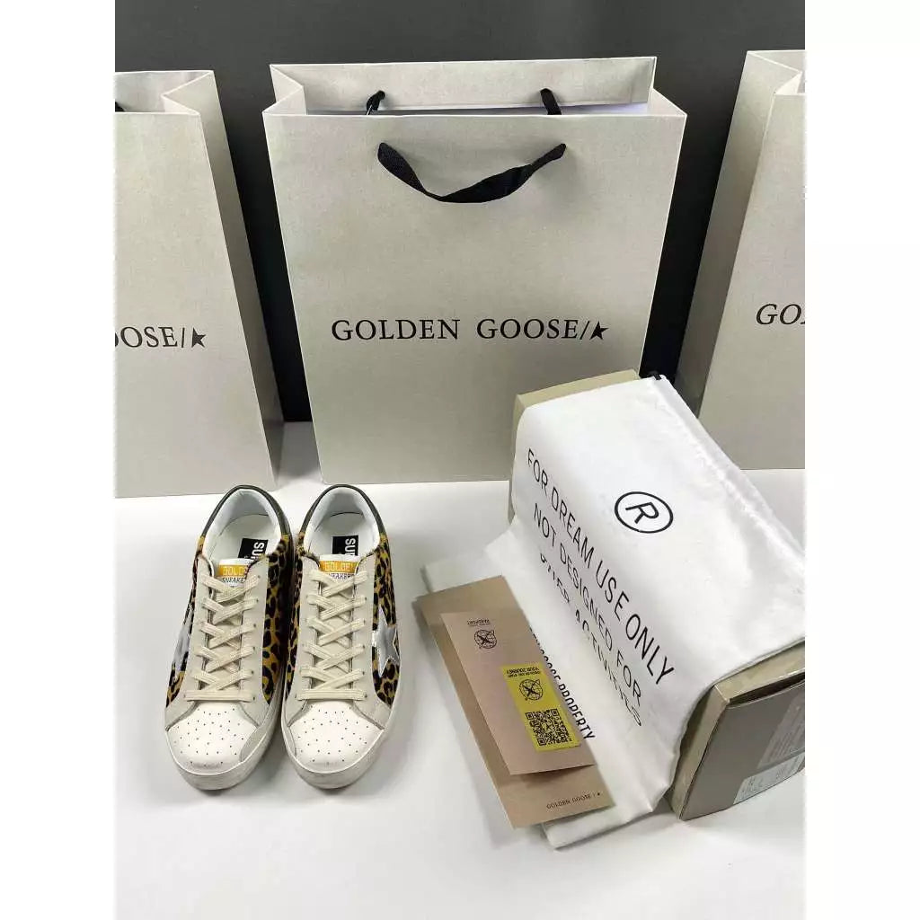 Golden Goose Super-Star 'Leopard Print Uppers Silver Star/Olive Tab'