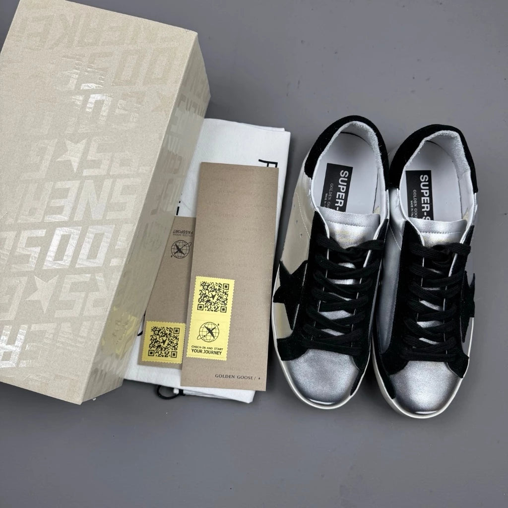 Golden Goose Super-Star 'Silver Leather Suede Black Star/Suede Black Tab'