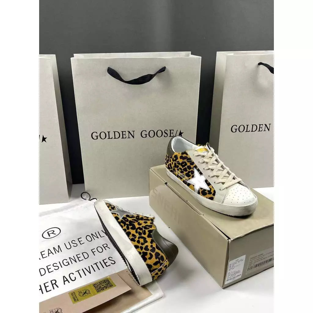 Golden Goose Super-Star 'Leopard Print Uppers Silver Star/Olive Tab'
