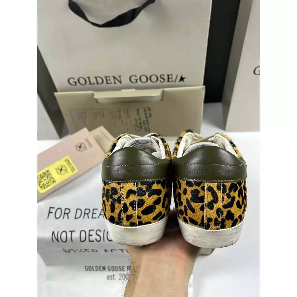Golden Goose Super-Star 'Leopard Print Uppers Silver Star/Olive Tab'