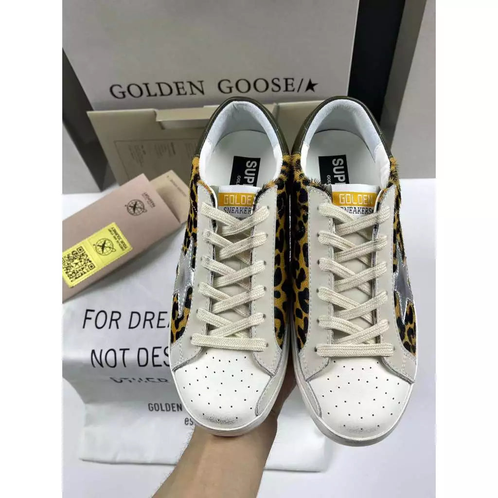 Golden Goose Super-Star 'Leopard Print Uppers Silver Star/Olive Tab'