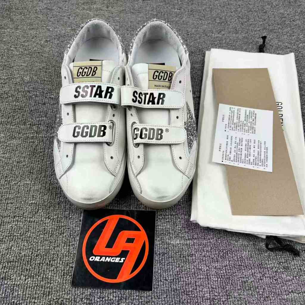 Golden Goose Old-School 2 'Velcro Strap Glitter Silver Star & Tab'