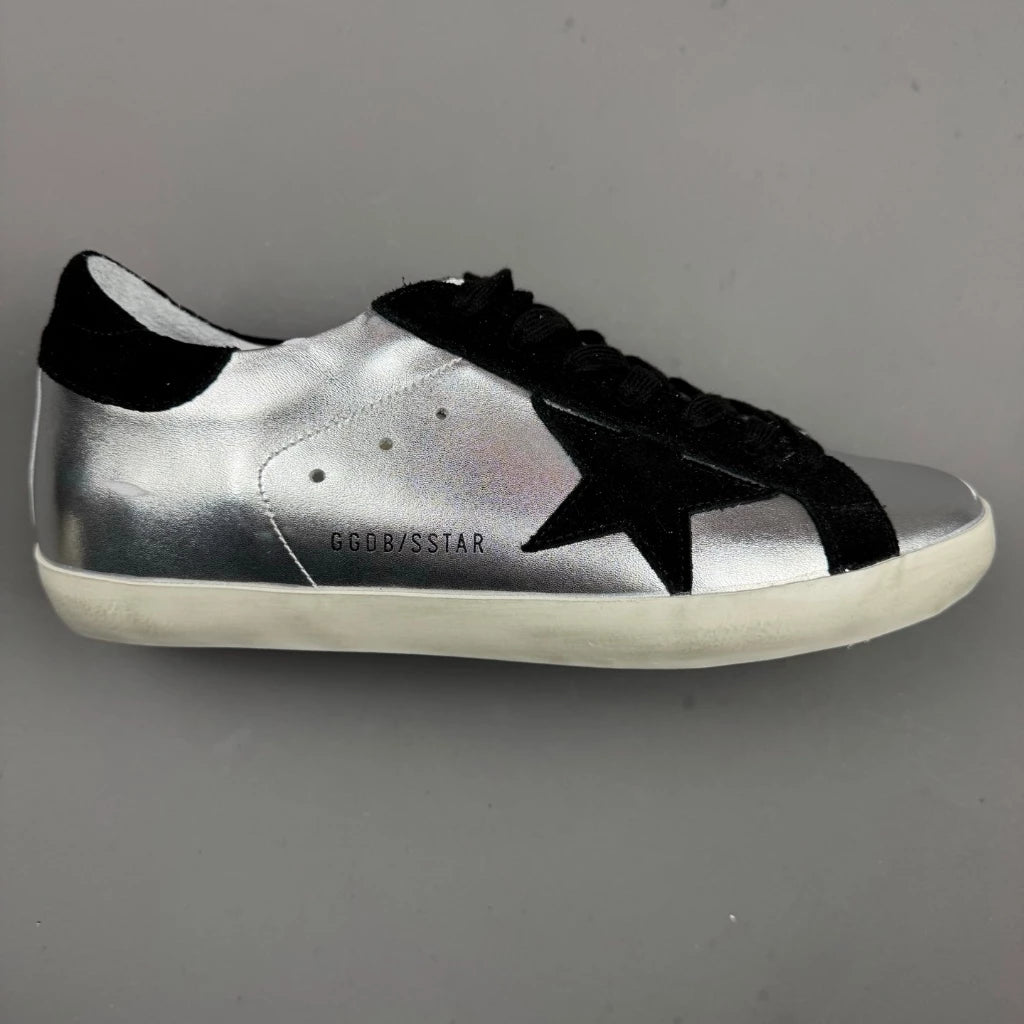 Golden Goose Super-Star 'Silver Leather Suede Black Star/Suede Black Tab'