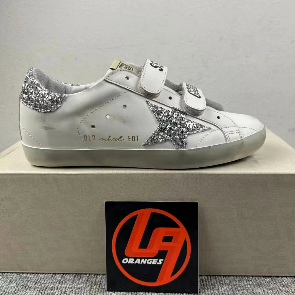 Golden Goose Old-School 2 'Velcro Strap Glitter Silver Star & Tab'
