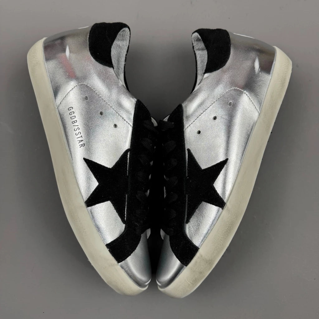 Golden Goose Super-Star 'Silver Leather Suede Black Star/Suede Black Tab'