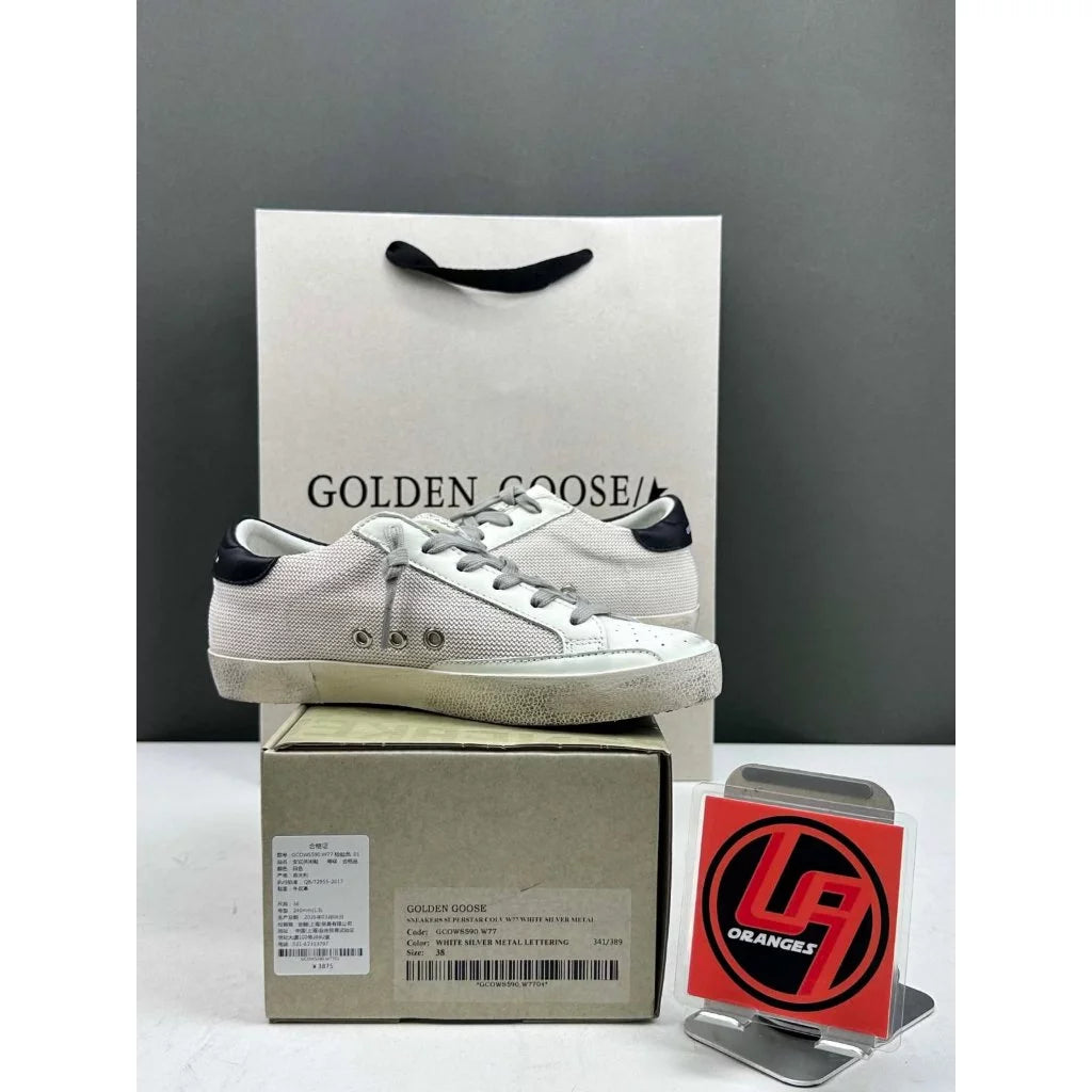 Golden Goose Super-Star 'White Mesh Light Blue Suede Star/Leather Black Heel Tab'