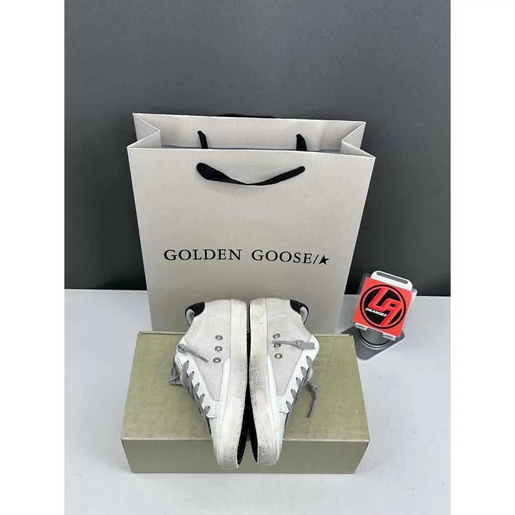Golden Goose Super-Star 'White Mesh Light Blue Suede Star/Leather Black Heel Tab'